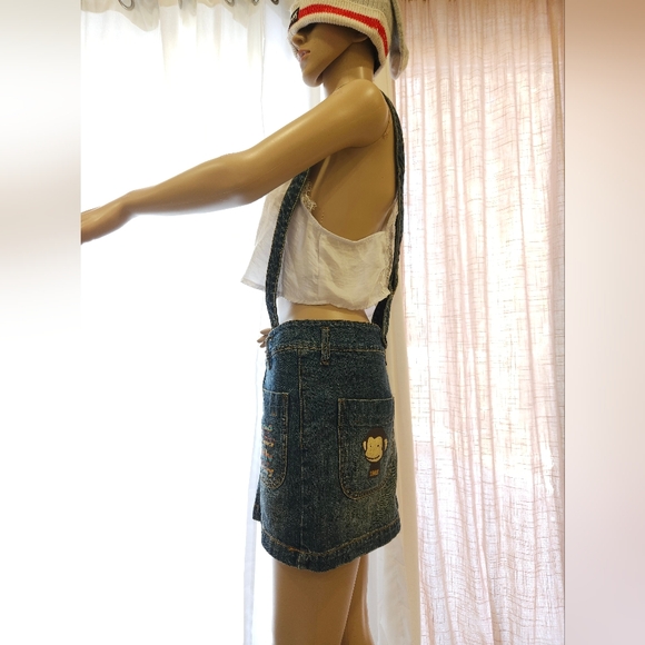 1990s Real Vintage piece Suspender Mini Skirt By Banana Chippy A Jolly Monkey - Picture 4 of 16